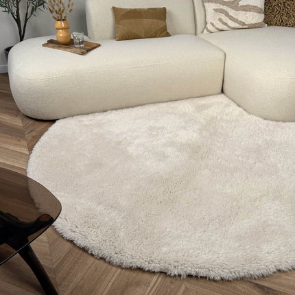 Rond hoogpolig vloerkleed Furr beige - Interieur05 - Vloerkledenloods