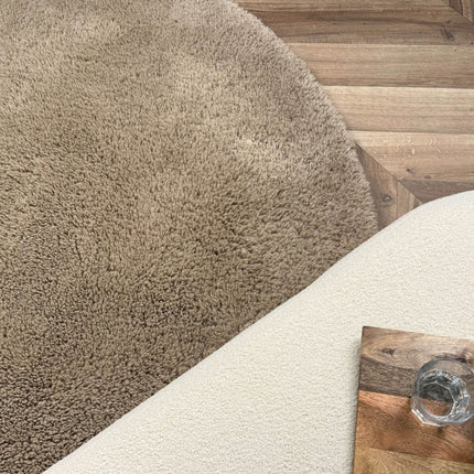 Rond hoogpolig vloerkleed Furr bruin - Interieur05 - Vloerkledenloods