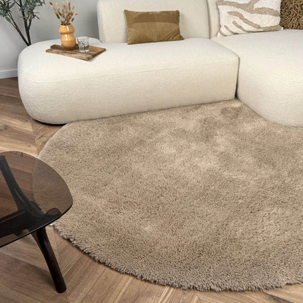 Rond hoogpolig vloerkleed Furr bruin - Interieur05 - Vloerkledenloods