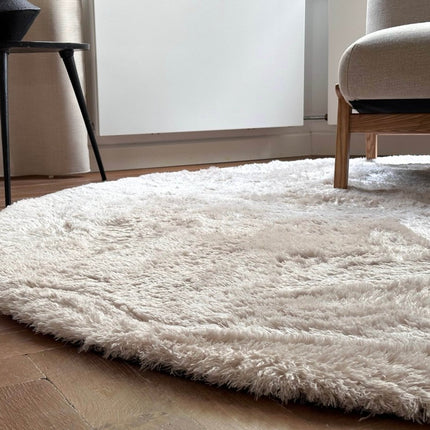 Rond hoogpolig vloerkleed Odelia beige/wit - Interieur05 - Vloerkledenloods