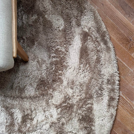 Rond hoogpolig vloerkleed Odelia bruin/taupe - Interieur05 - Vloerkledenloods