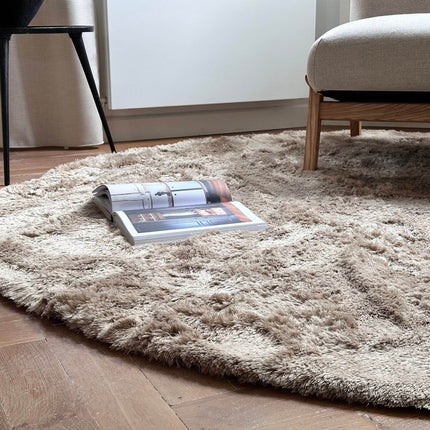 Rond hoogpolig vloerkleed Odelia bruin/taupe - Interieur05 - Vloerkledenloods