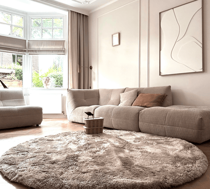 Rond hoogpolig vloerkleed Odelia stone - Interieur05 - Vloerkledenloods