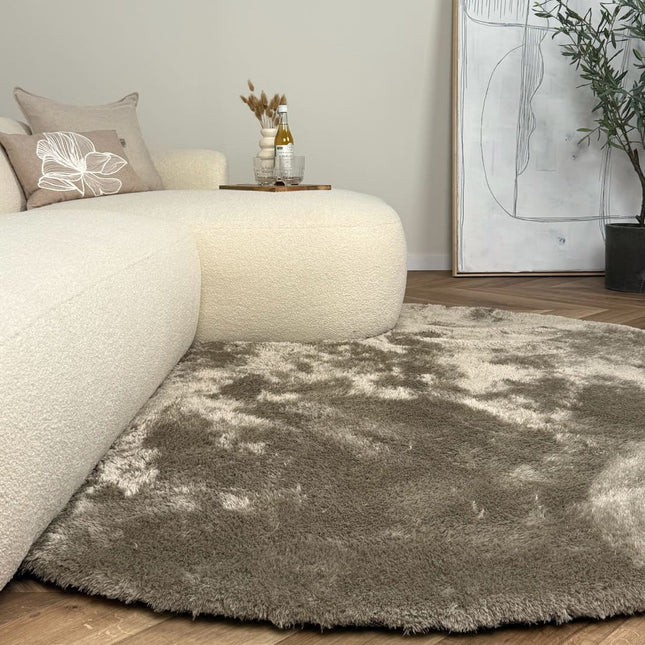 Rond hoogpolig vloerkleed Odelia stone - Interieur05 - Vloerkledenloods