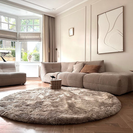 Rond hoogpolig vloerkleed Odelia stone - Interieur05 - Vloerkledenloods