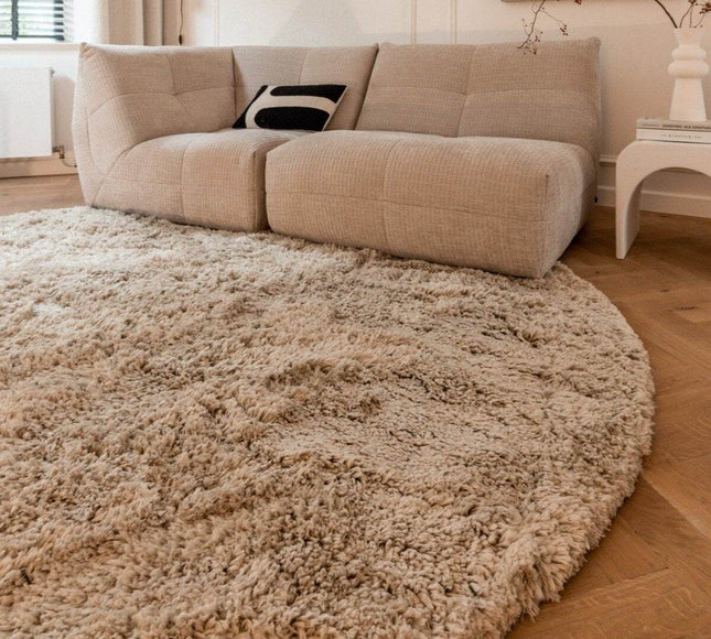 Rond Hoogpolig Vloerkleed Pilo Beige Polyester Interieur05 - Vloerkledenloods