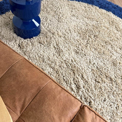 Rond hoogpolig vloerkleed Pilo beige/blauw polyester Interieur05 - Vloerkledenloods