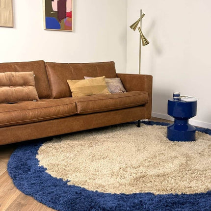 Rond hoogpolig vloerkleed Pilo beige/blauw polyester Interieur05 - Vloerkledenloods