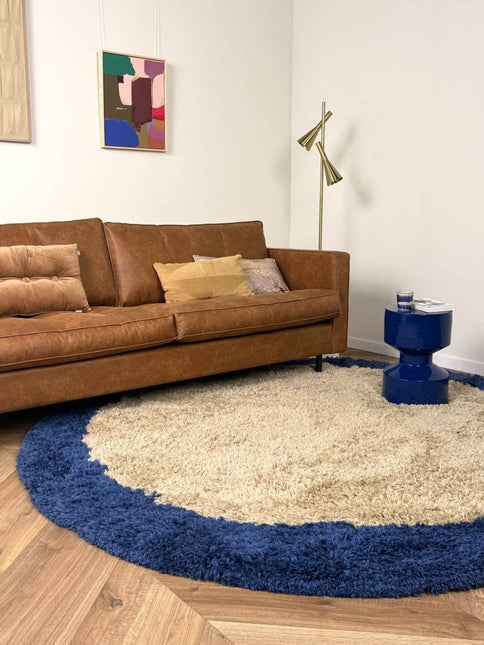 Rond hoogpolig vloerkleed Pilo beige/blauw polyester Interieur05 - Vloerkledenloods