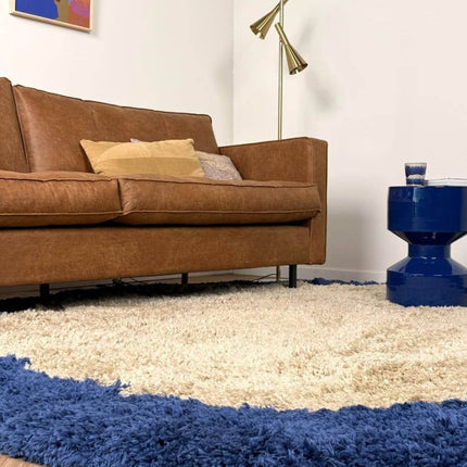 Rond hoogpolig vloerkleed Pilo beige/blauw polyester Interieur05 - Vloerkledenloods