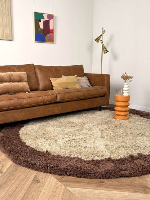 Rond hoogpolig vloerkleed Pilo beige/bruin polyester Interieur05 - Vloerkledenloods