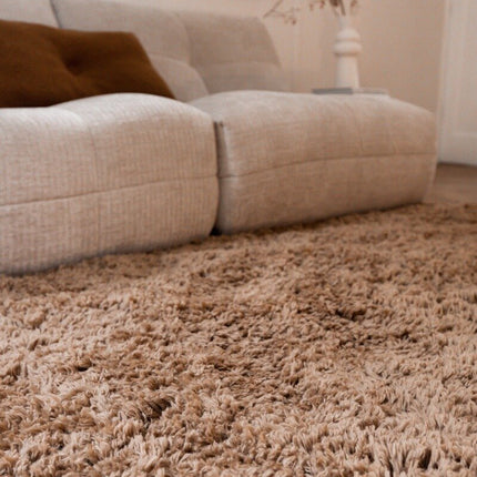 Rond Hoogpolig Vloerkleed Pilo Bruin Polyester Interieur05 - Vloerkledenloods