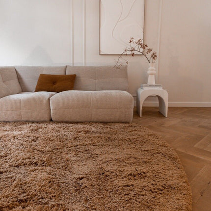 Rond Hoogpolig Vloerkleed Pilo Bruin Polyester Interieur05 - Vloerkledenloods