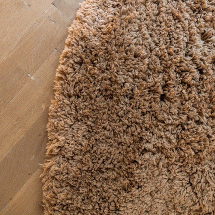 Rond Hoogpolig Vloerkleed Pilo Bruin Polyester Interieur05 - Vloerkledenloods