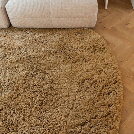 Rond Hoogpolig Vloerkleed Pilo Caramel Polyester Interieur05 - Vloerkledenloods