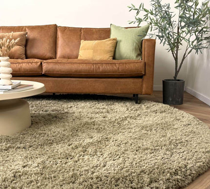 Rond hoogpolig vloerkleed Pilo groen polyester Interieur05 - Vloerkledenloods