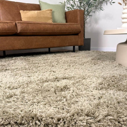 Rond hoogpolig vloerkleed Pilo groen polyester Interieur05 - Vloerkledenloods