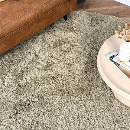 Rond hoogpolig vloerkleed Pilo groen polyester Interieur05 - Vloerkledenloods
