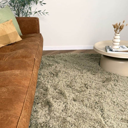 Rond hoogpolig vloerkleed Pilo groen polyester Interieur05 - Vloerkledenloods