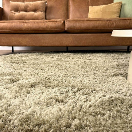 Rond hoogpolig vloerkleed Pilo groen polyester Interieur05 - Vloerkledenloods