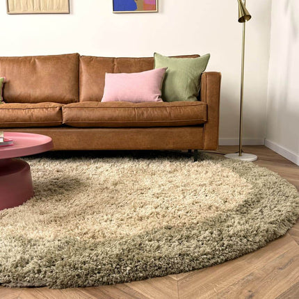 Rond hoogpolig vloerkleed Pilo groen/beige polyester Interieur05 - Vloerkledenloods