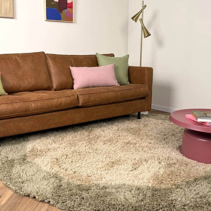 Rond hoogpolig vloerkleed Pilo groen/beige polyester Interieur05 - Vloerkledenloods