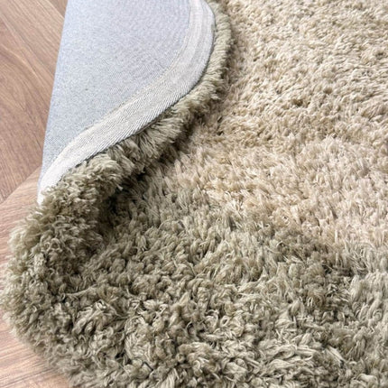 Rond hoogpolig vloerkleed Pilo groen/beige polyester Interieur05 - Vloerkledenloods