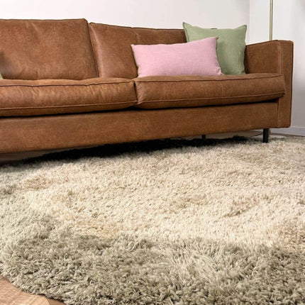 Rond hoogpolig vloerkleed Pilo groen/beige polyester Interieur05 - Vloerkledenloods