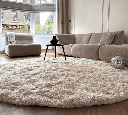 Rond Hoogpolig Vloerkleed Pilo Ivoor Wit Polyester Interieur05 - Vloerkledenloods