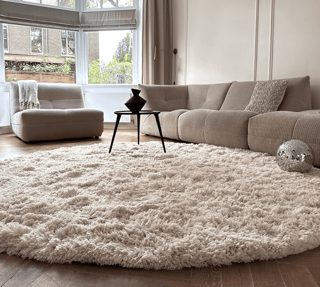 Rond Hoogpolig Vloerkleed Pilo Ivoor Wit Polyester Interieur05 - Vloerkledenloods