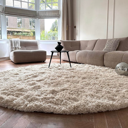 Rond Hoogpolig Vloerkleed Pilo Ivoor Wit Polyester Interieur05 - Vloerkledenloods