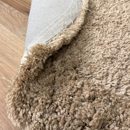 Rond hoogpolig vloerkleed Pilo taupe polyester Interieur05 - Vloerkledenloods