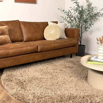 Rond hoogpolig vloerkleed Pilo taupe polyester Interieur05 - Vloerkledenloods