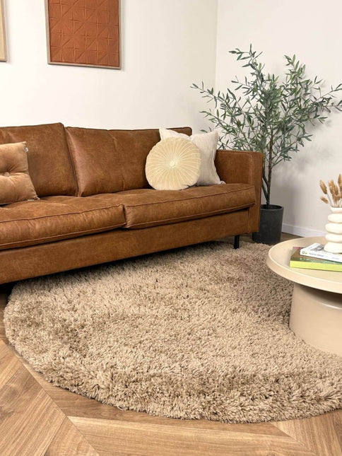 Rond hoogpolig vloerkleed Pilo taupe polyester Interieur05 - Vloerkledenloods