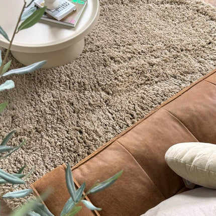 Rond hoogpolig vloerkleed Pilo taupe polyester Interieur05 - Vloerkledenloods