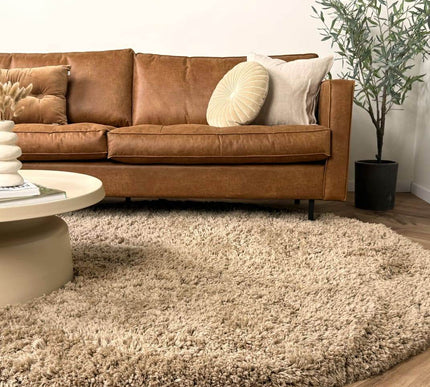 Rond hoogpolig vloerkleed Pilo taupe polyester Interieur05 - Vloerkledenloods