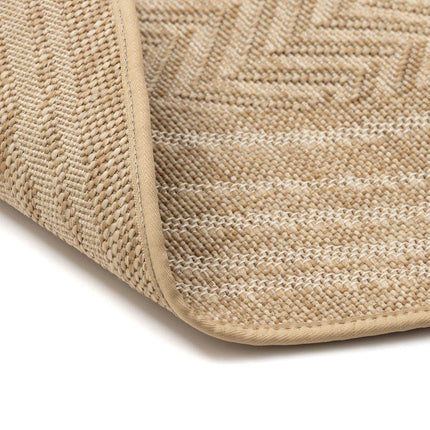 Rond Jute buitenkleed Naturel Visgraat Border - Vloerkledenloods