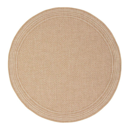 Rond Jute buitenkleed Naturel Visgraat Border - Vloerkledenloods