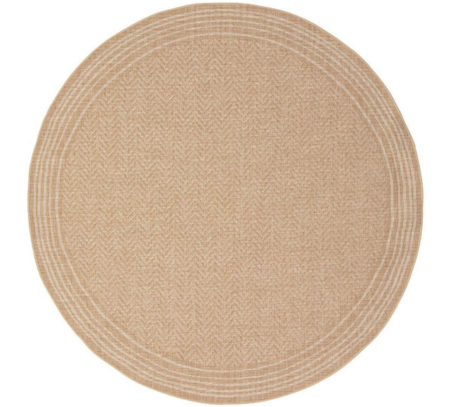 Rond Jute buitenkleed Naturel Visgraat Border - Vloerkledenloods