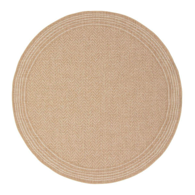 Rond Jute buitenkleed Naturel Visgraat Border - Vloerkledenloods