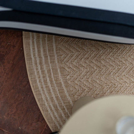 Rond Jute buitenkleed Naturel Visgraat Border - Vloerkledenloods