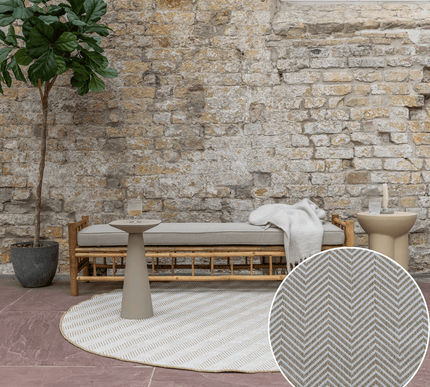 Rond Jute buitenkleed Naturel ZigZag - Vloerkledenloods