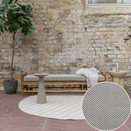 Rond Jute buitenkleed Naturel ZigZag - Vloerkledenloods