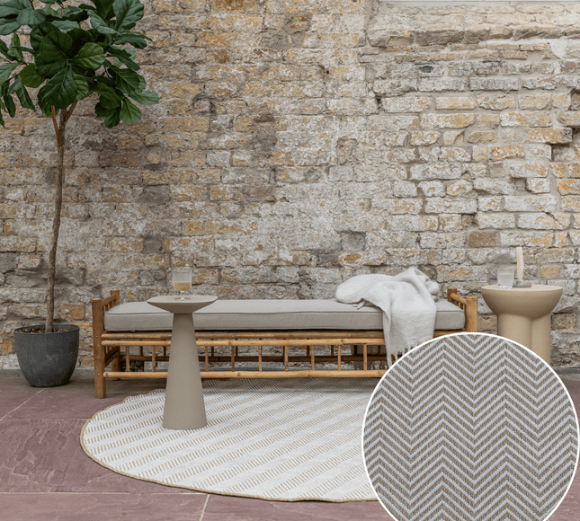Rond Jute buitenkleed Naturel ZigZag - Vloerkledenloods