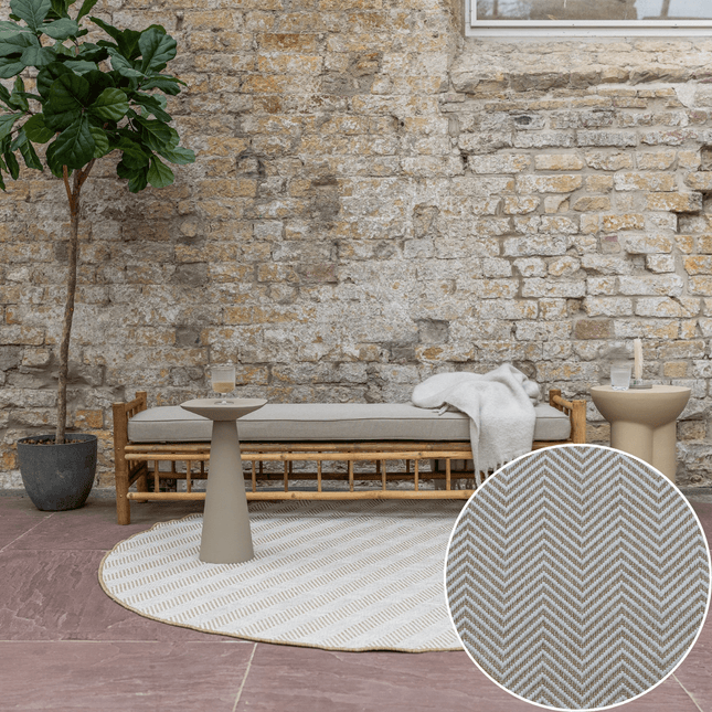 Rond Jute buitenkleed Naturel ZigZag - Vloerkledenloods