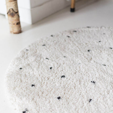 Rond Kindervloerkleed hoogpolig Cream/Zwart - Dots - Vloerkledenloods
