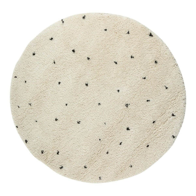 Rond Kindervloerkleed hoogpolig Cream/Zwart - Dots - Vloerkledenloods