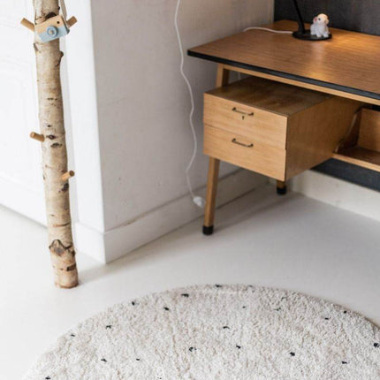 Rond Kindervloerkleed hoogpolig Cream/Zwart - Dots - Vloerkledenloods