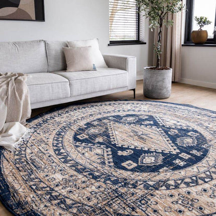 Rond Vintage Vloerkleed Aila Blauw - Vloerkledenloods