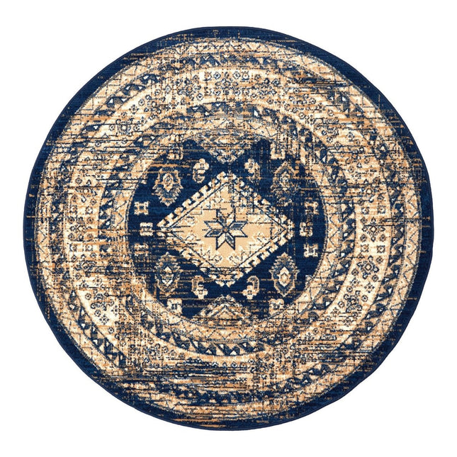 Rond Vintage Vloerkleed Aila Blauw - Vloerkledenloods
